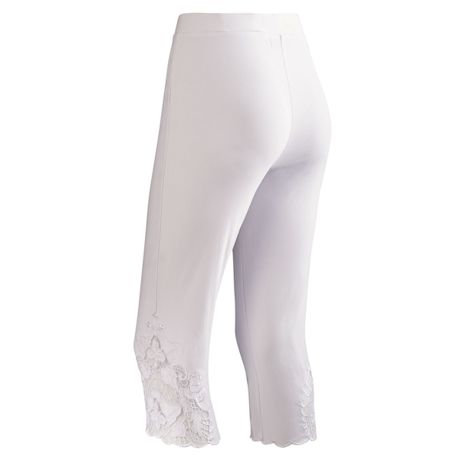 Product image for Stretch Capri Pants - Lace Cut Out Side Accents with Scalloped Hemline