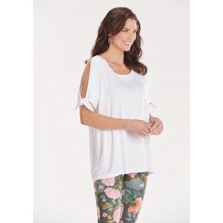 Product image for Cold-Shoulder Tie-Sleeve Knit Tunic