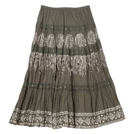 Product image for Women's Tiered Peasant Skirt - Olive Green Broomstick Maxi