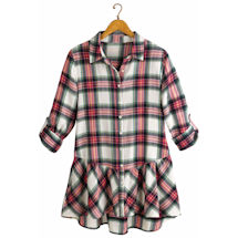 Alternate image for Pink Plaid Flannel Button Down Roll Tab Sleeve Shirt