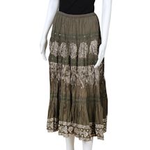 Alternate image for Women's Tiered Peasant Skirt - Olive Green Broomstick Maxi